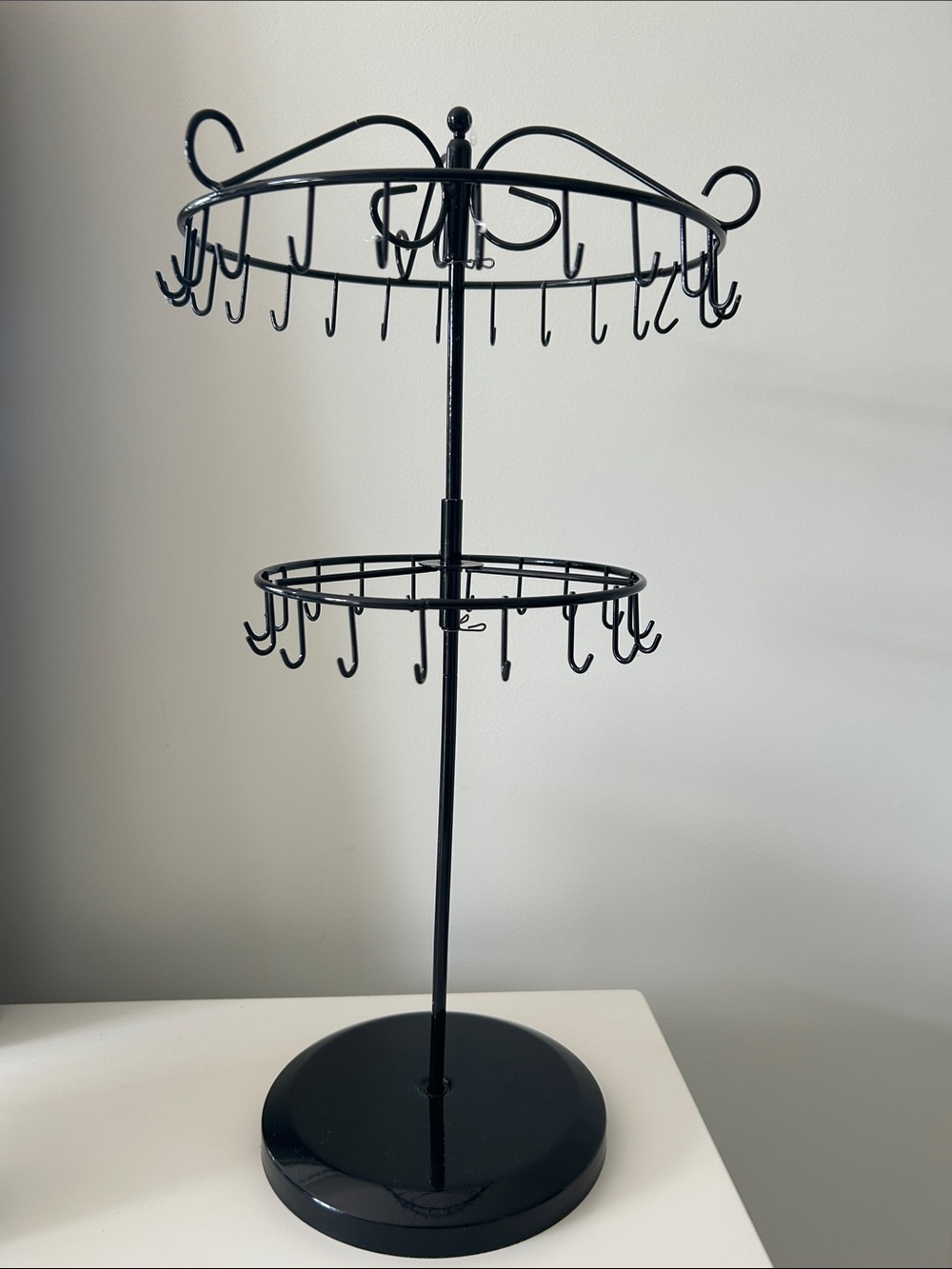 Black Metal Two-Tier Rotating Jewelry Organizer Stand